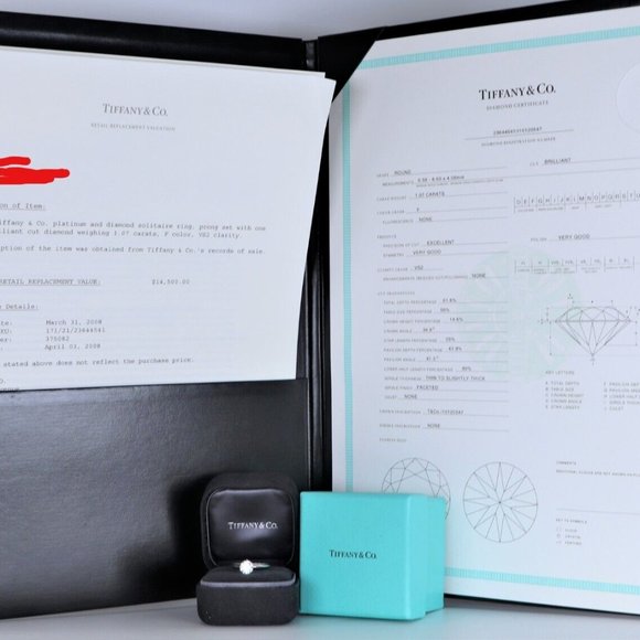 19554 Tiffany & Co. Platinum 1.07ct F VS2 Round Diamond Engagement Ring 6 - Picture 2 of 7